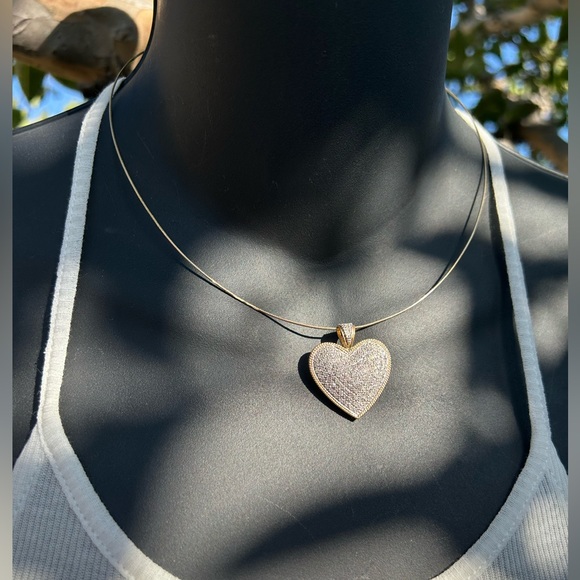 14K 2 Tone Large Diamond Heart Pendant - Picture 4 of 15